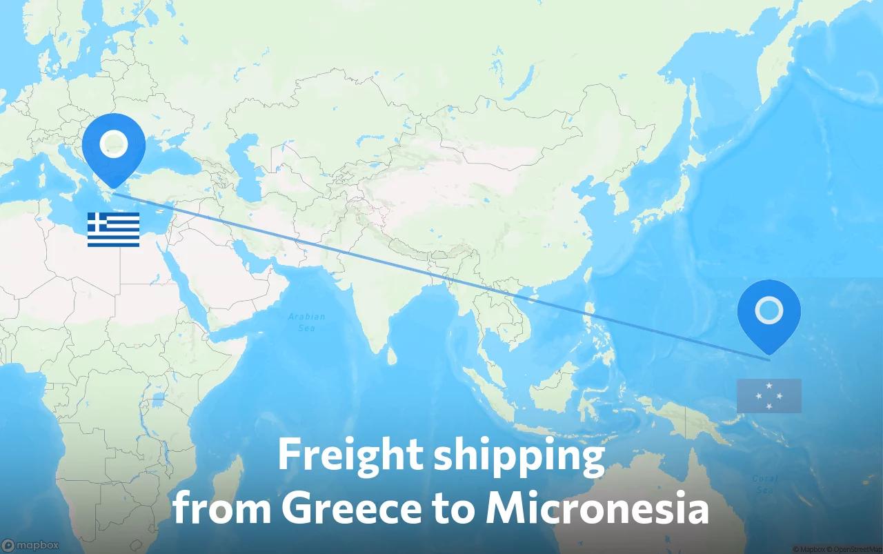 Shipping route from Greece to Micronesia