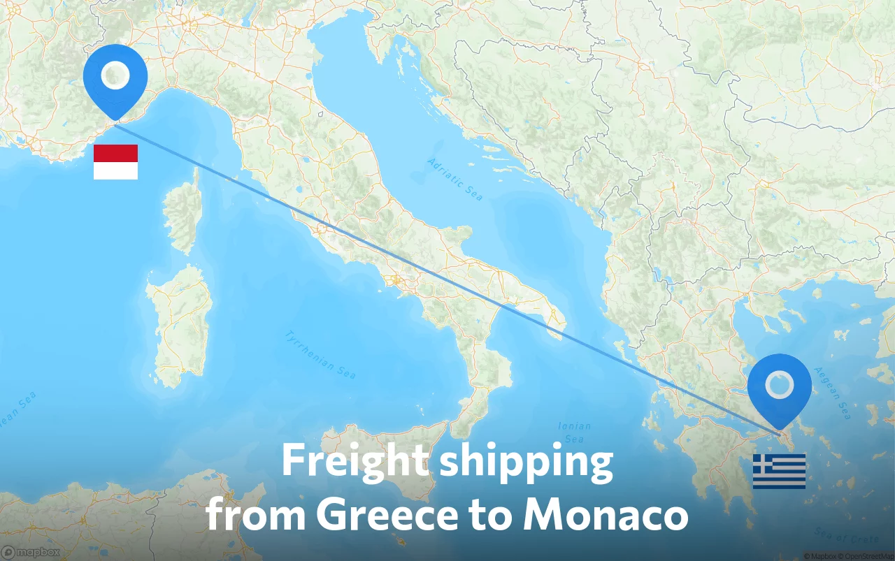 Shipping route from Greece to Monaco