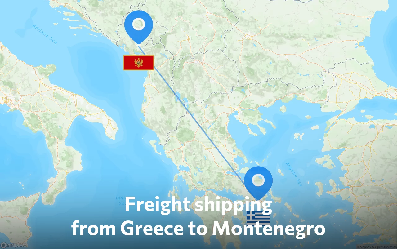 Shipping route from Greece to Montenegro