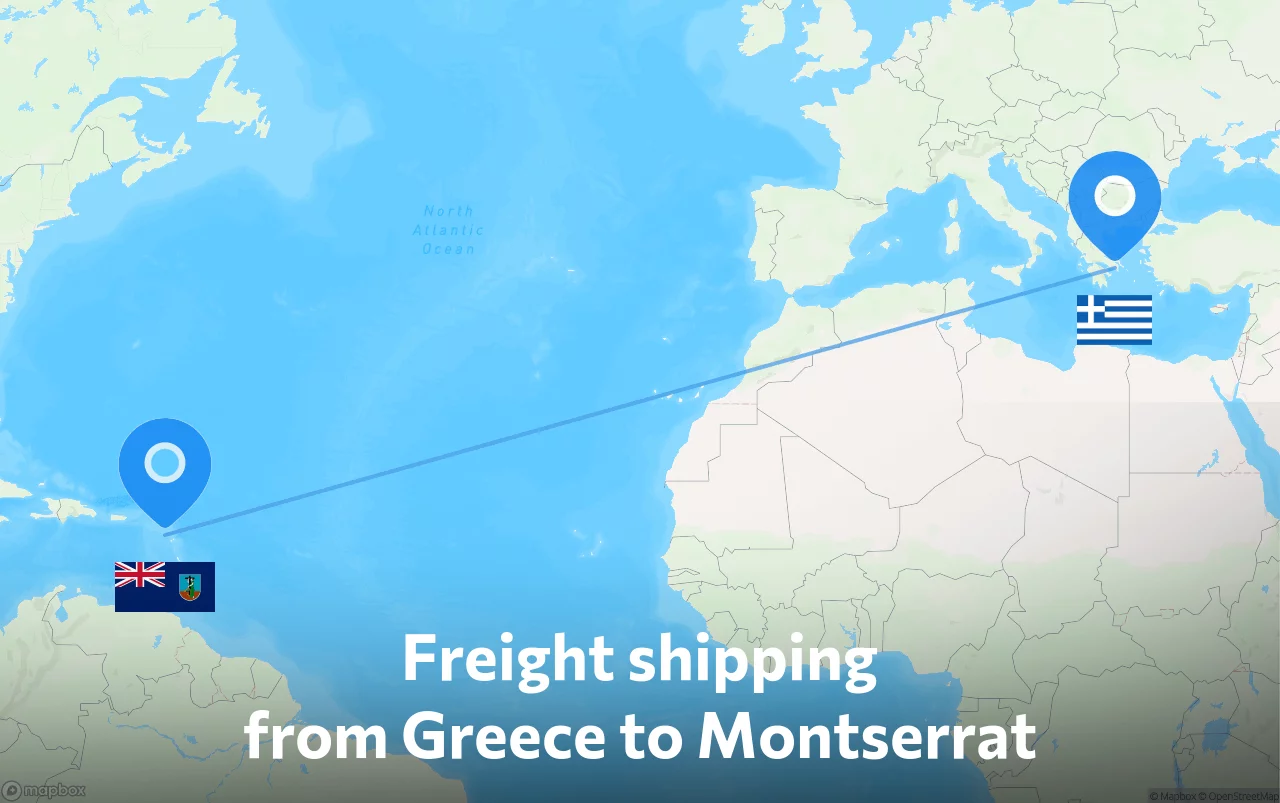 Shipping route from Greece to Montserrat