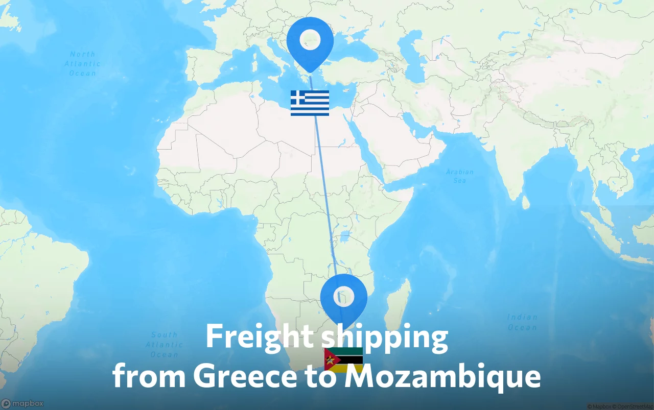 Shipping route from Greece to Mozambique