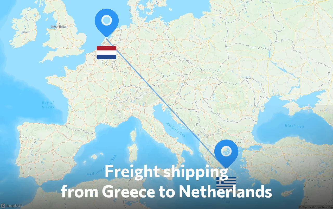 Shipping route from Greece to Netherlands