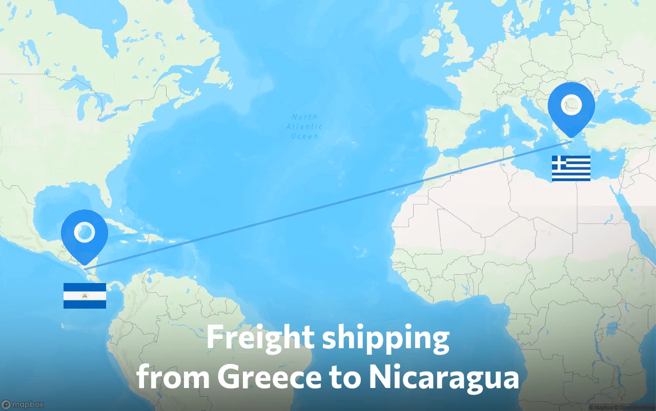 Shipping route from Greece to Nicaragua