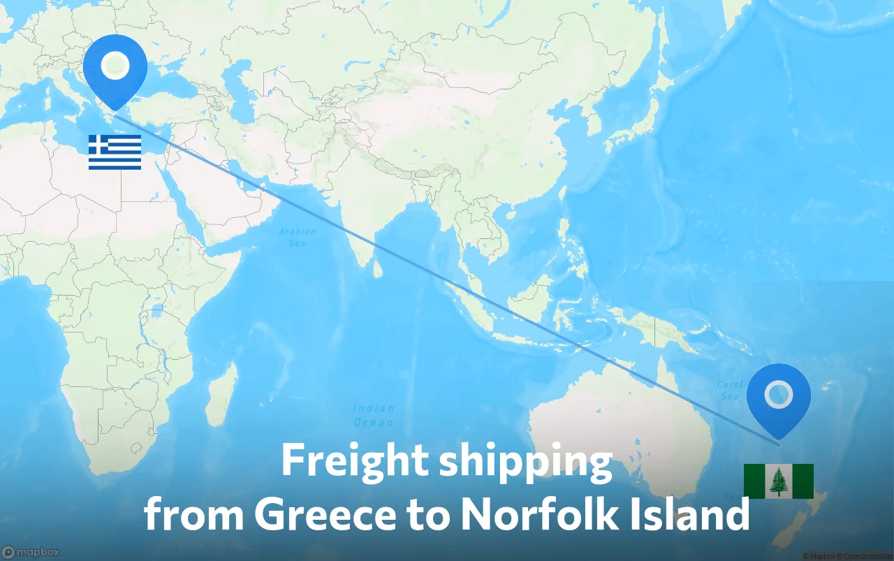 Shipping route from Greece to Norfolk Island