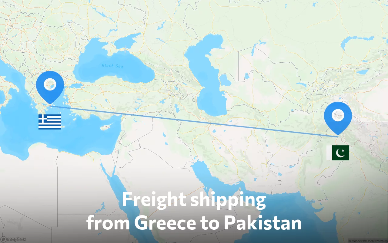 Shipping route from Greece to Pakistan