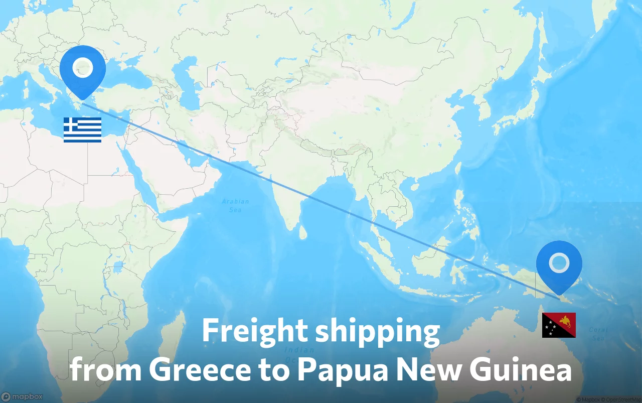 Shipping route from Greece to Papua New Guinea
