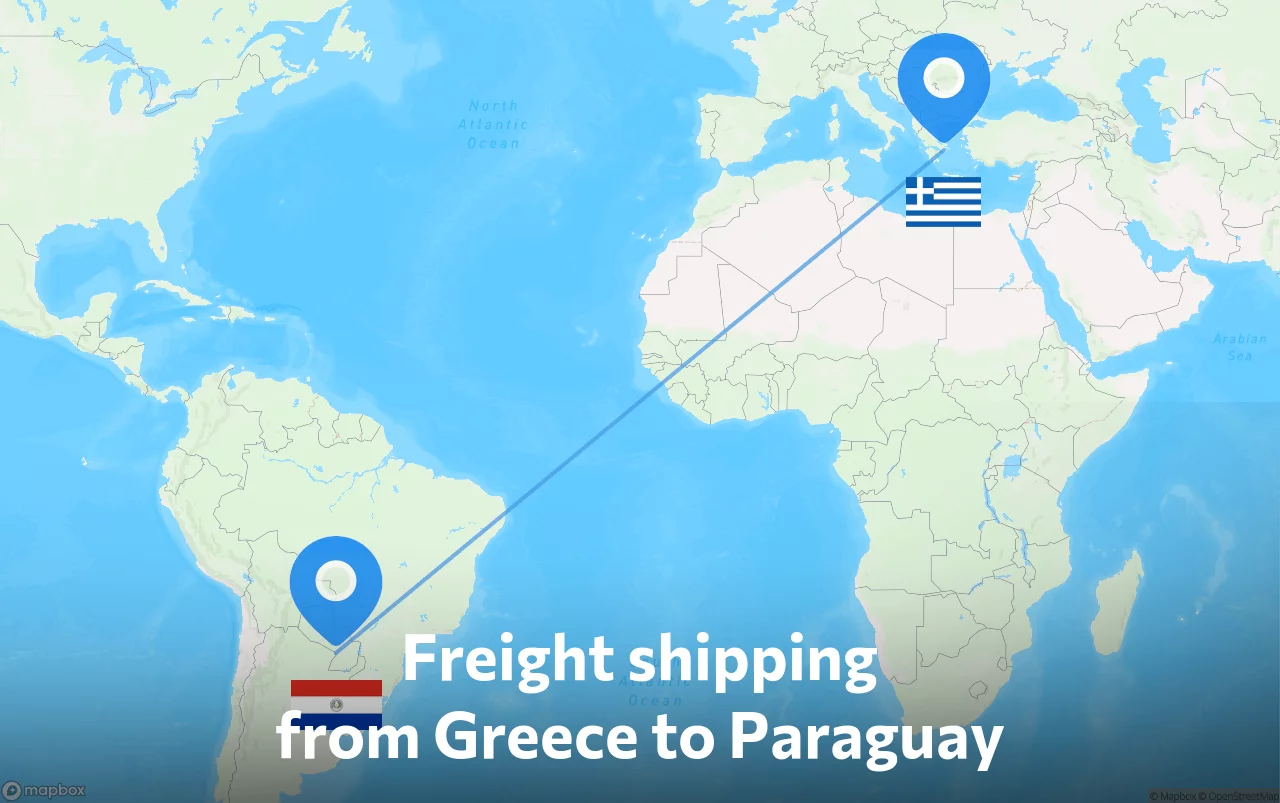 Shipping route from Greece to Paraguay