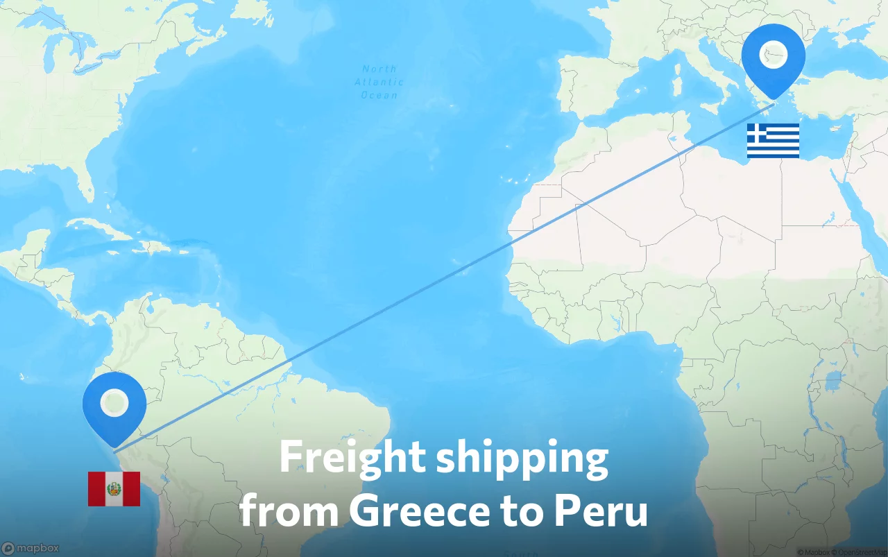 Shipping route from Greece to Peru