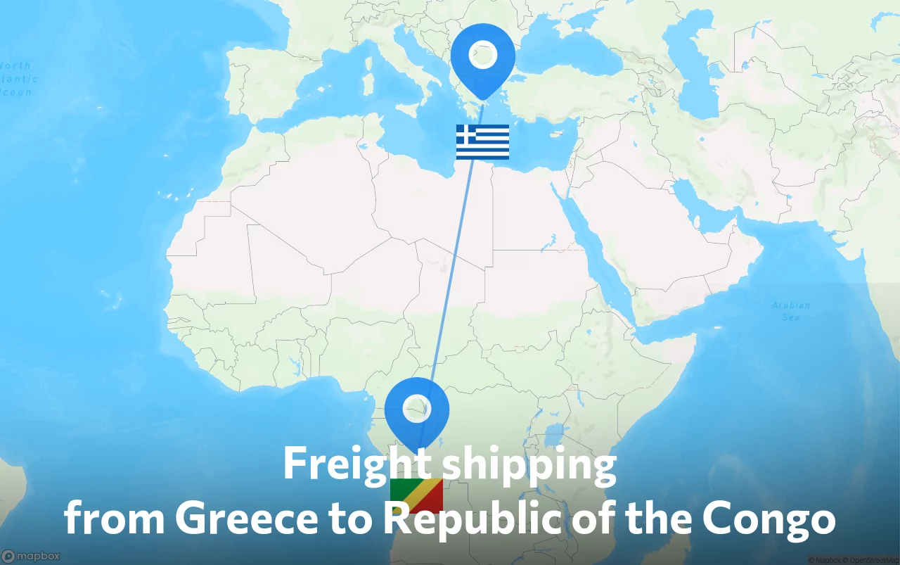 Shipping route from Greece to Republic of the Congo