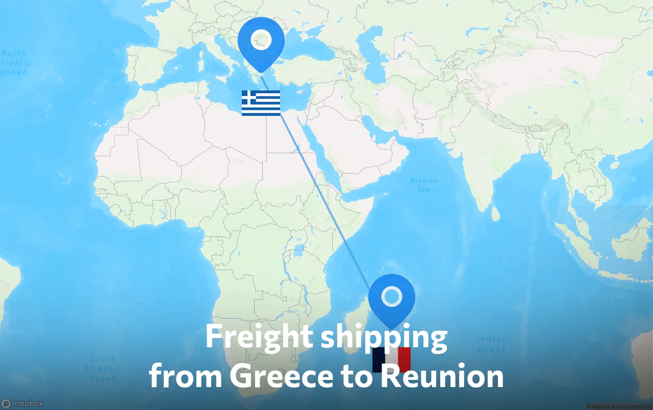 Shipping route from Greece to Reunion
