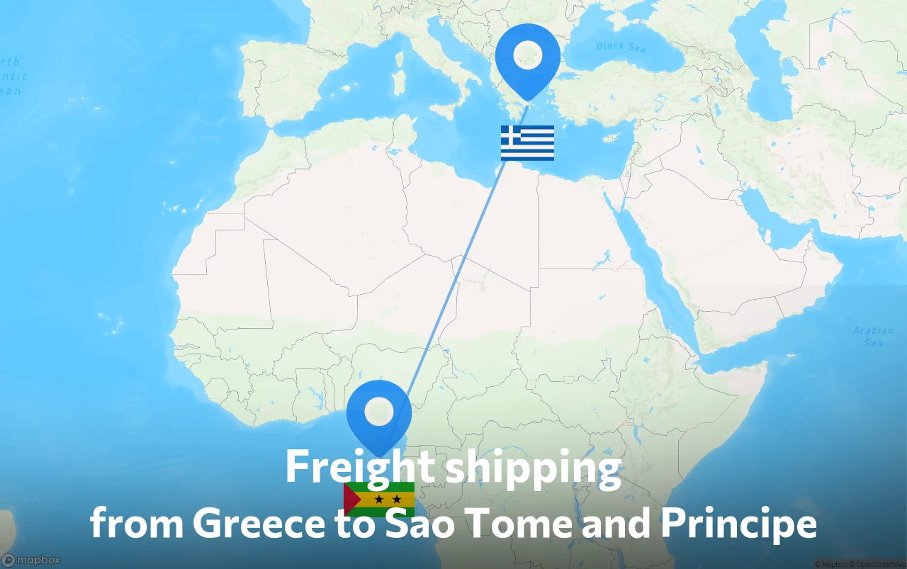 Shipping route from Greece to Sao Tome and Principe