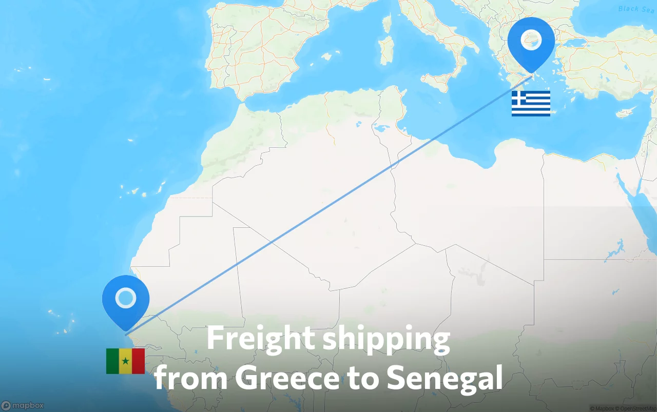 Shipping route from Greece to Senegal