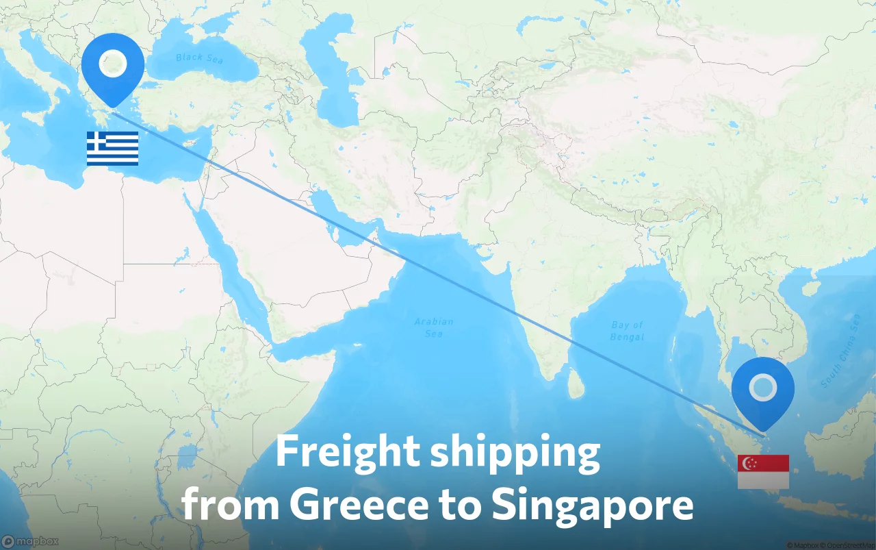 Shipping route from Greece to Singapore