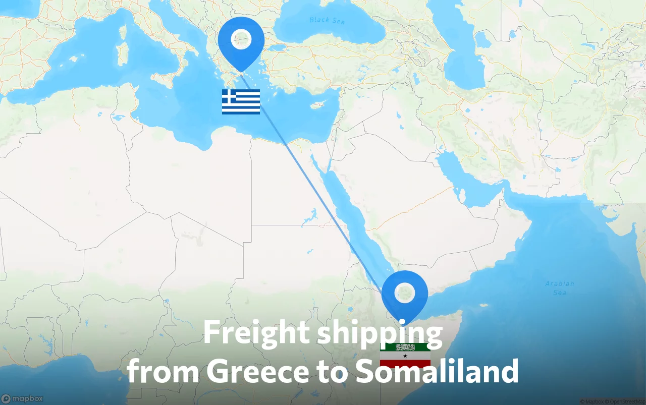 Shipping route from Greece to Somaliland