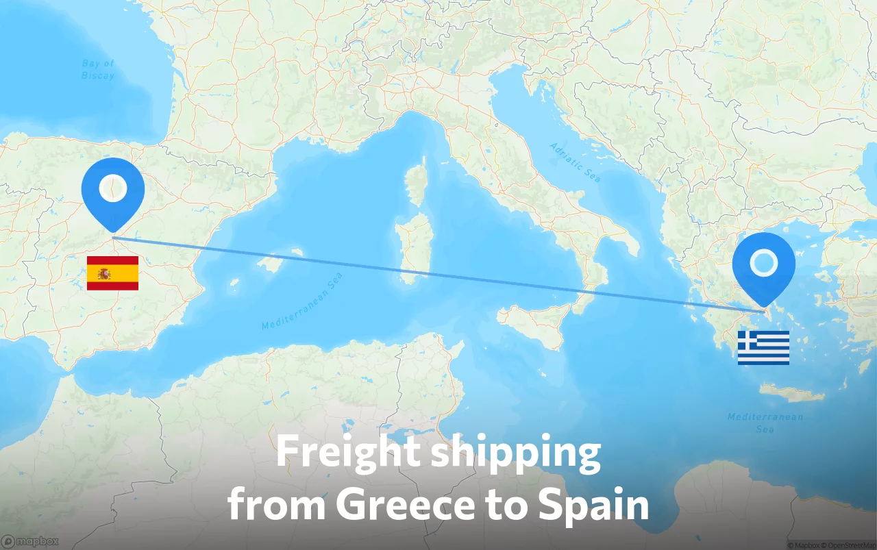 Shipping route from Greece to Spain