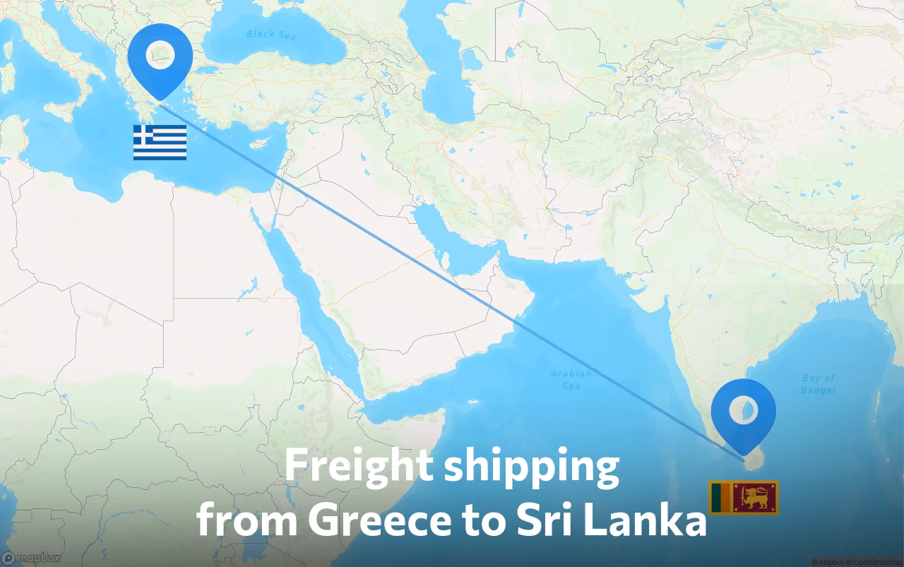 Shipping route from Greece to Sri Lanka