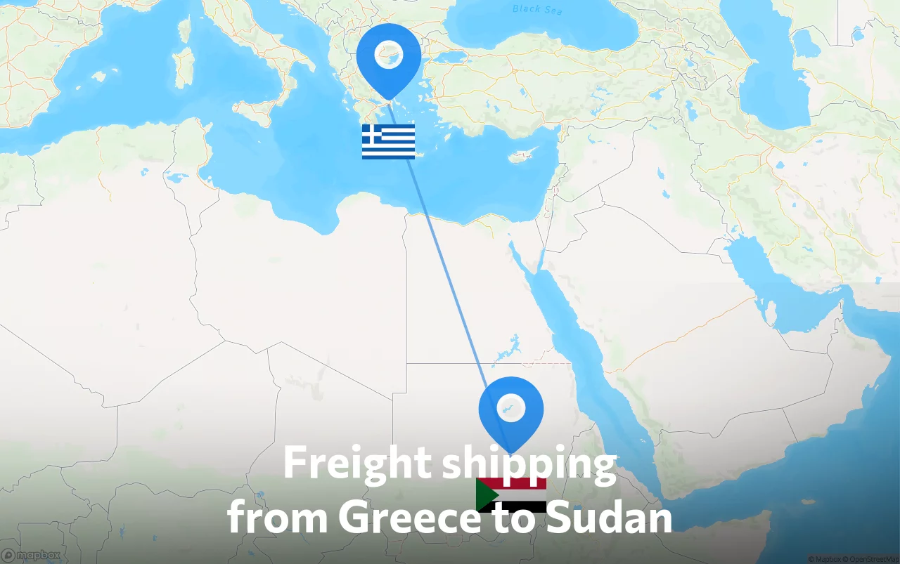Shipping route from Greece to Sudan