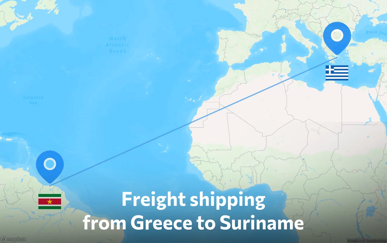 Shipping route from Greece to Suriname