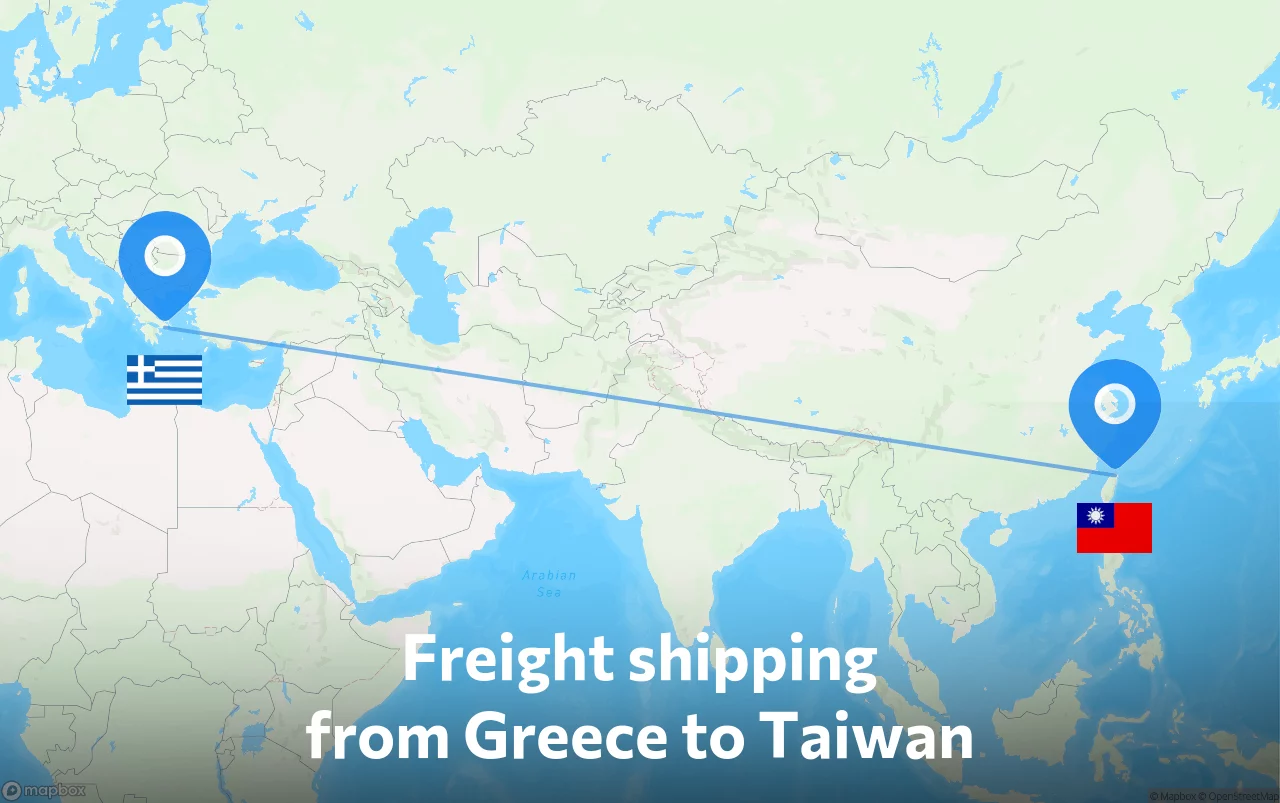 Shipping route from Greece to Taiwan