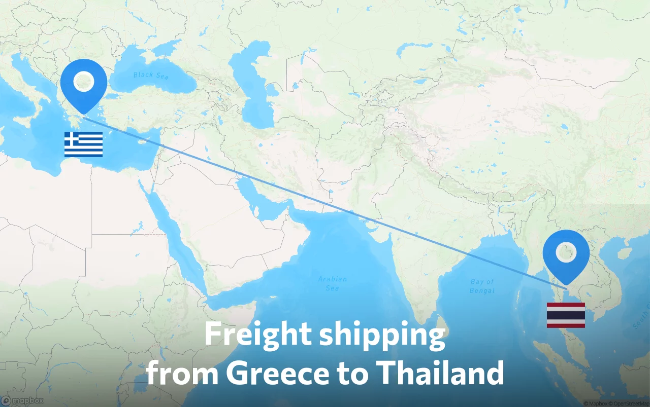 Shipping route from Greece to Thailand