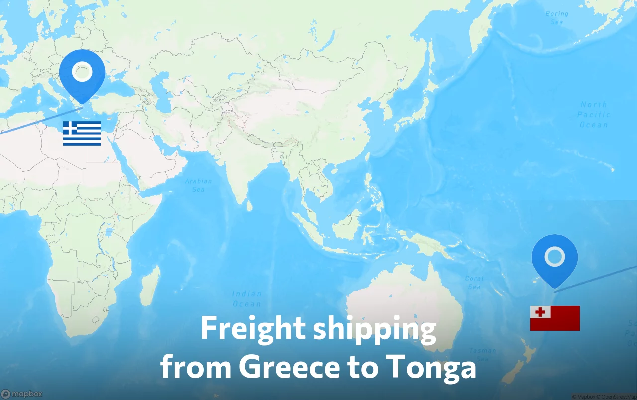 Shipping route from Greece to Tonga