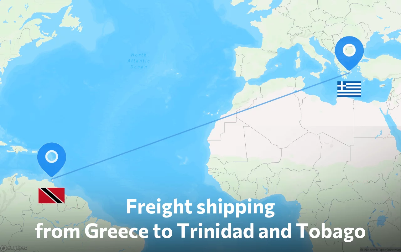 Shipping route from Greece to Trinidad and Tobago