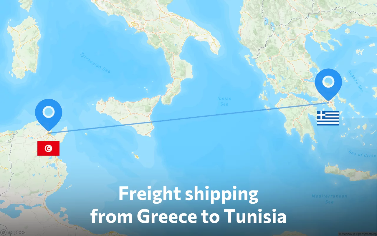 Shipping route from Greece to Tunisia