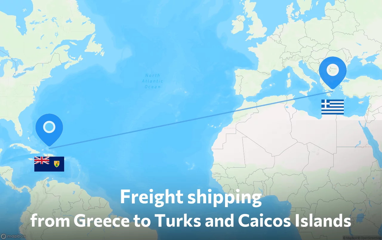 Shipping route from Greece to Turks and Caicos Islands