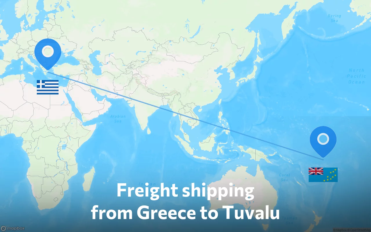 Shipping route from Greece to Tuvalu