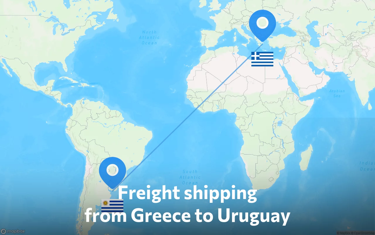 Shipping route from Greece to Uruguay