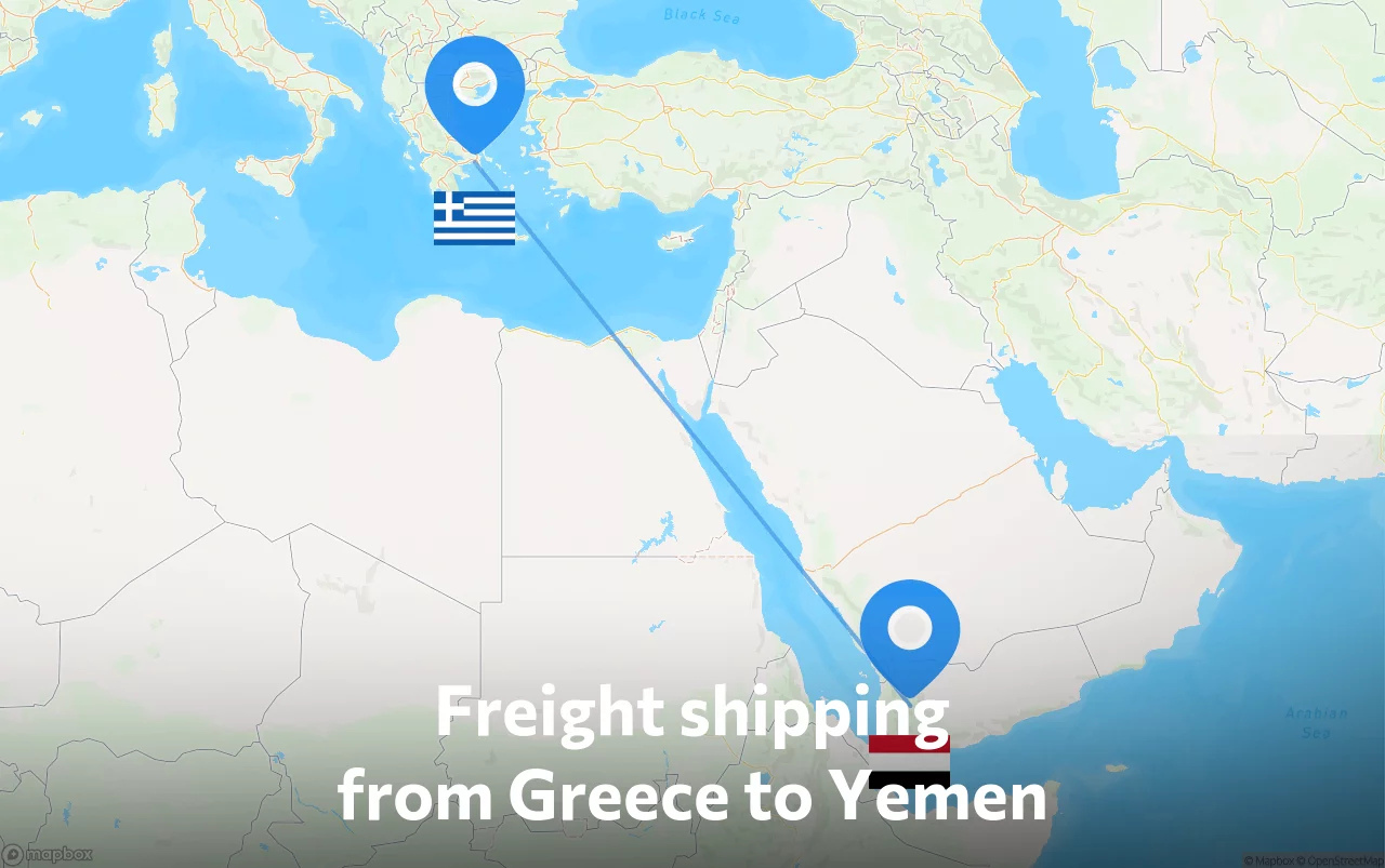 Shipping route from Greece to Yemen
