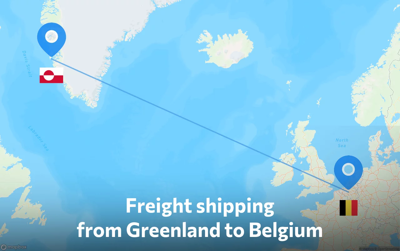 Shipping route from Greenland to Belgium