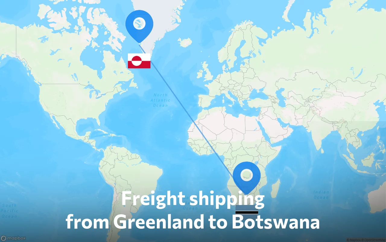 Shipping route from Greenland to Botswana