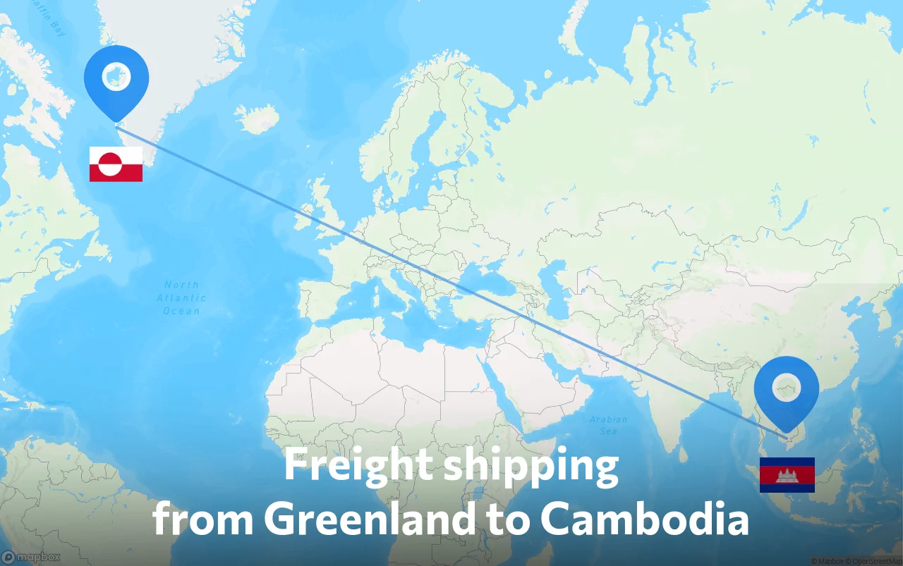 Shipping route from Greenland to Cambodia