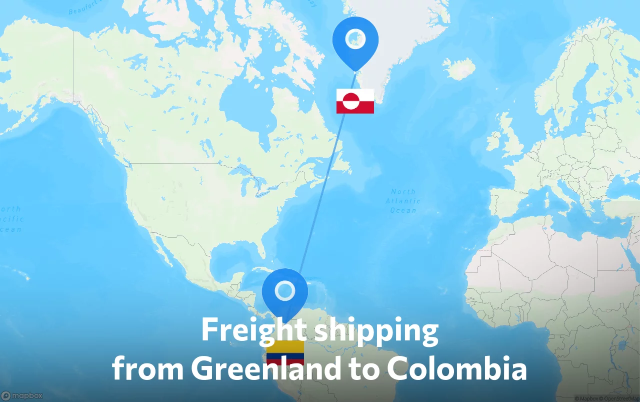 Shipping route from Greenland to Colombia