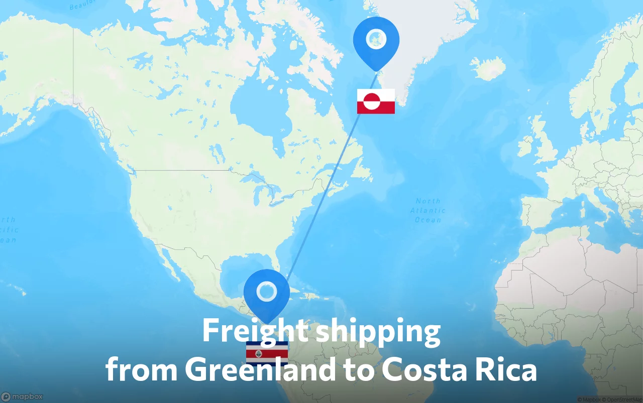 Shipping route from Greenland to Costa Rica