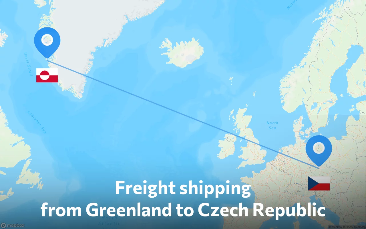 Shipping route from Greenland to Czech Republic
