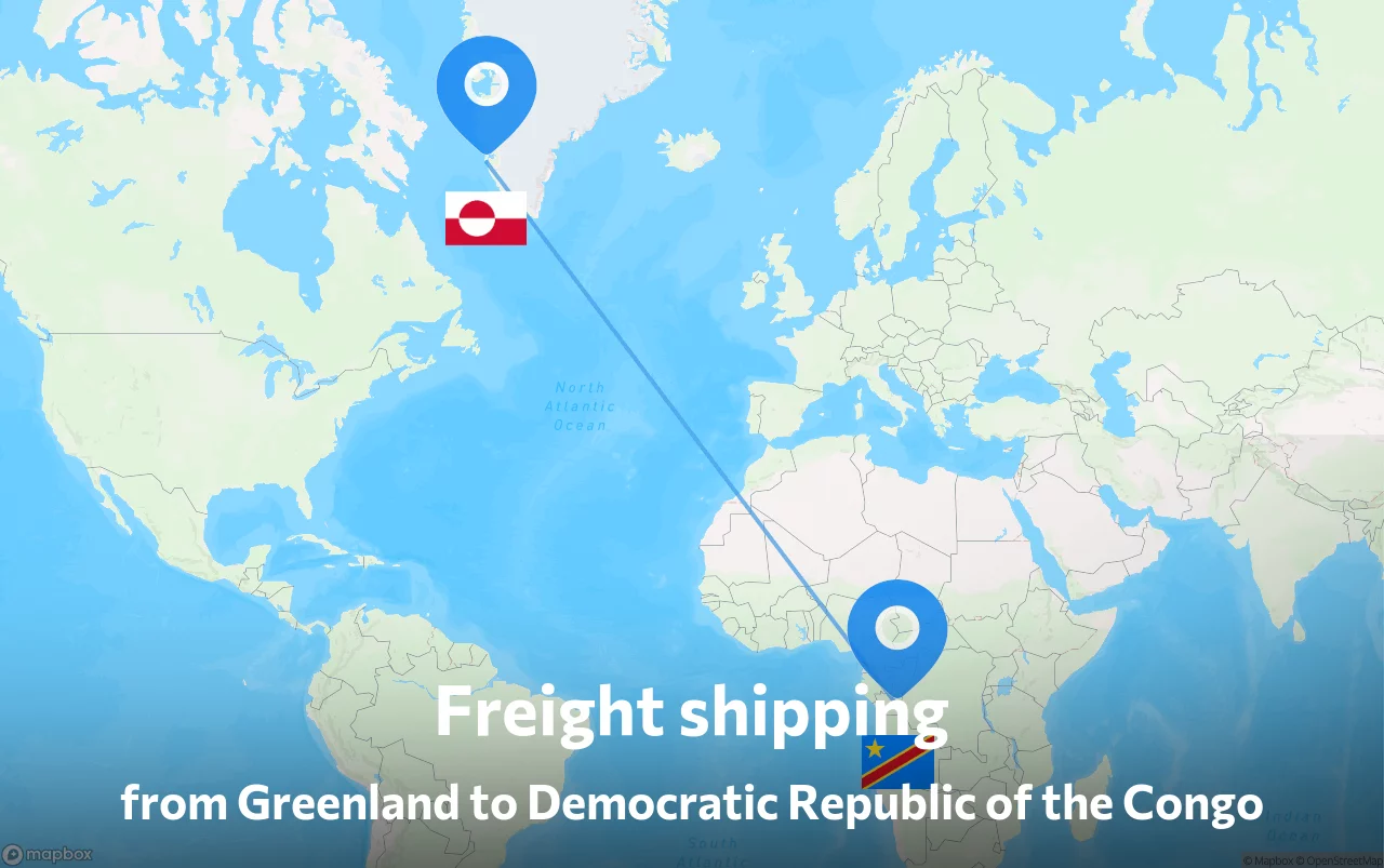 Shipping route from Greenland to Democratic Republic of the Congo