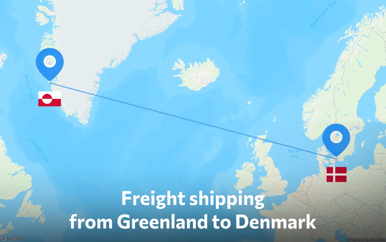 Shipping route from Greenland to Denmark