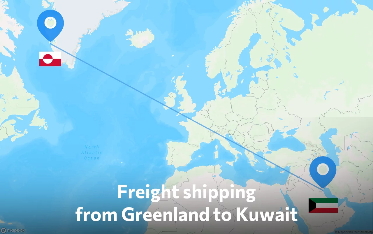 Shipping route from Greenland to Kuwait