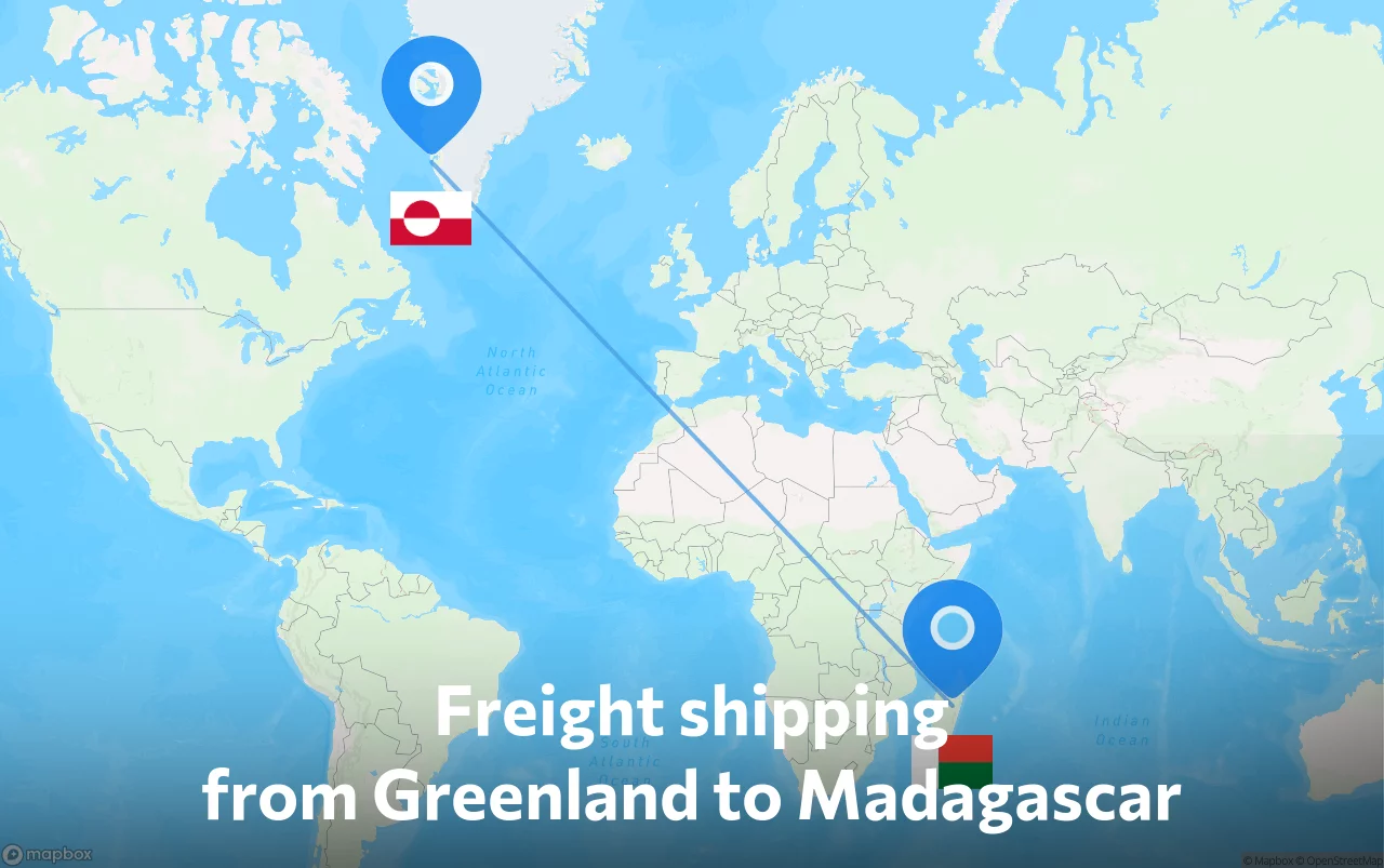 Shipping route from Greenland to Madagascar