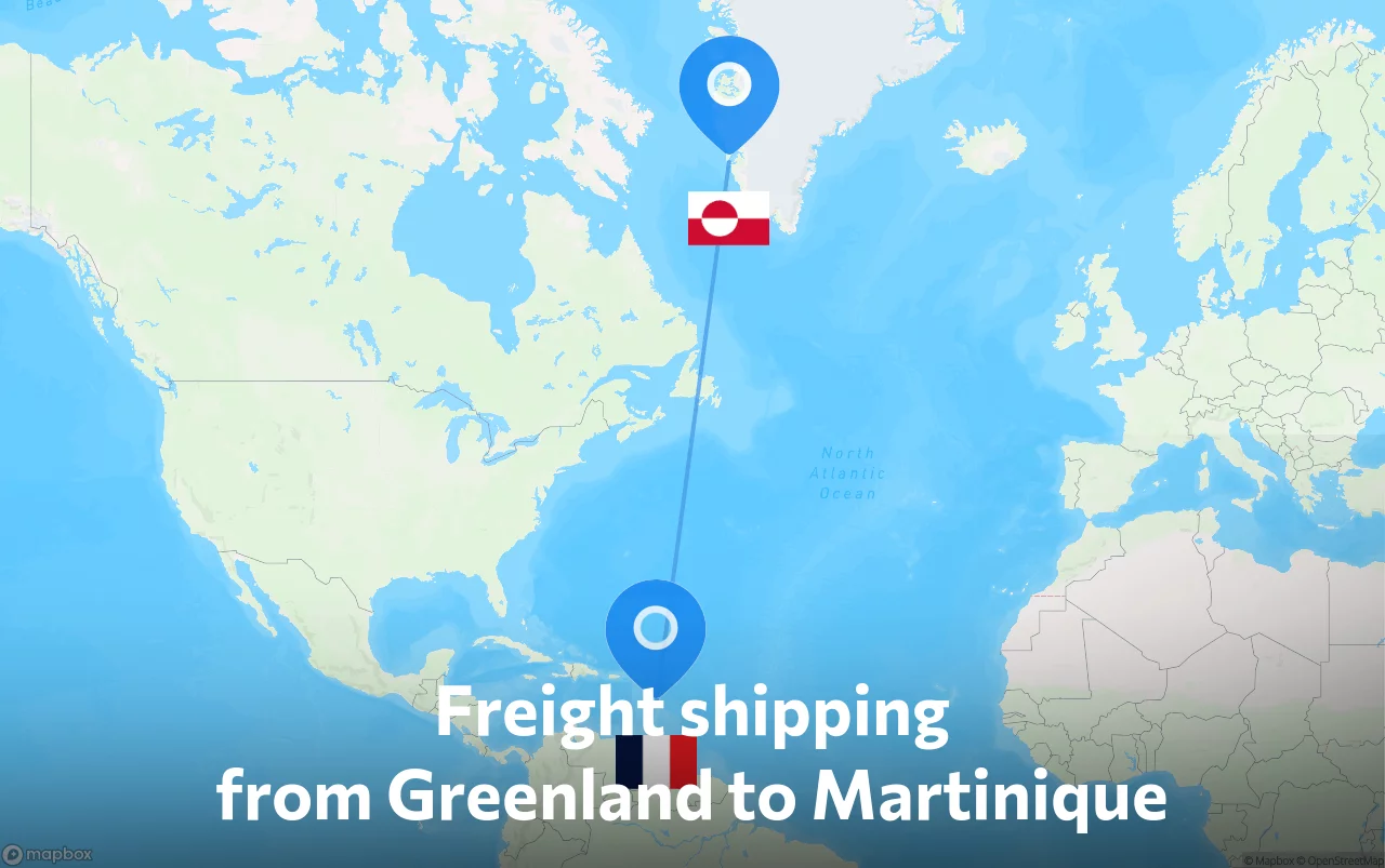 Shipping route from Greenland to Martinique