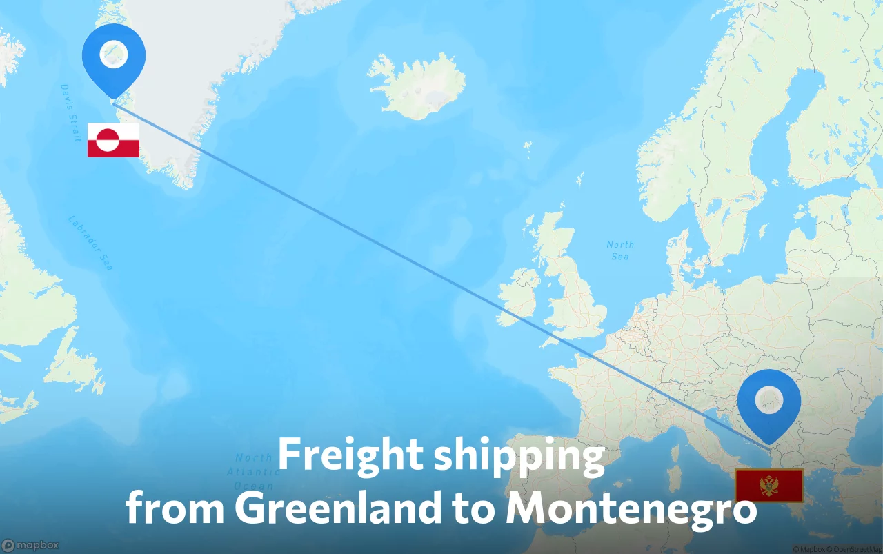Shipping route from Greenland to Montenegro