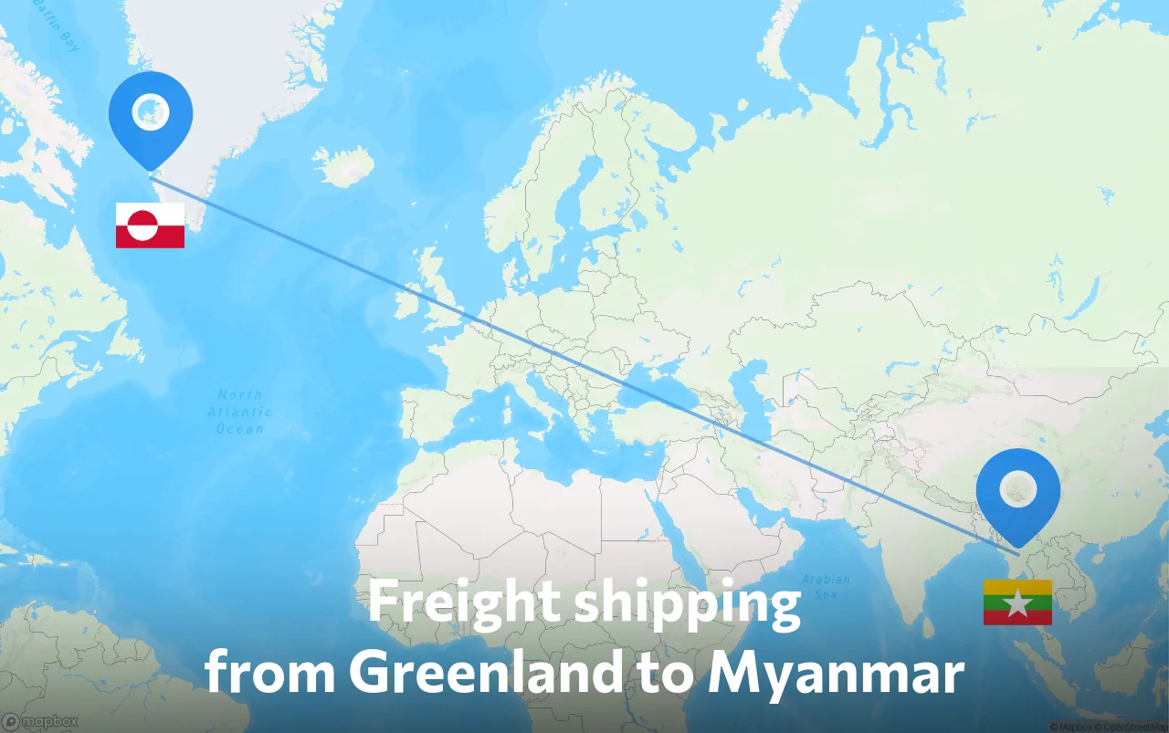 Shipping route from Greenland to Myanmar