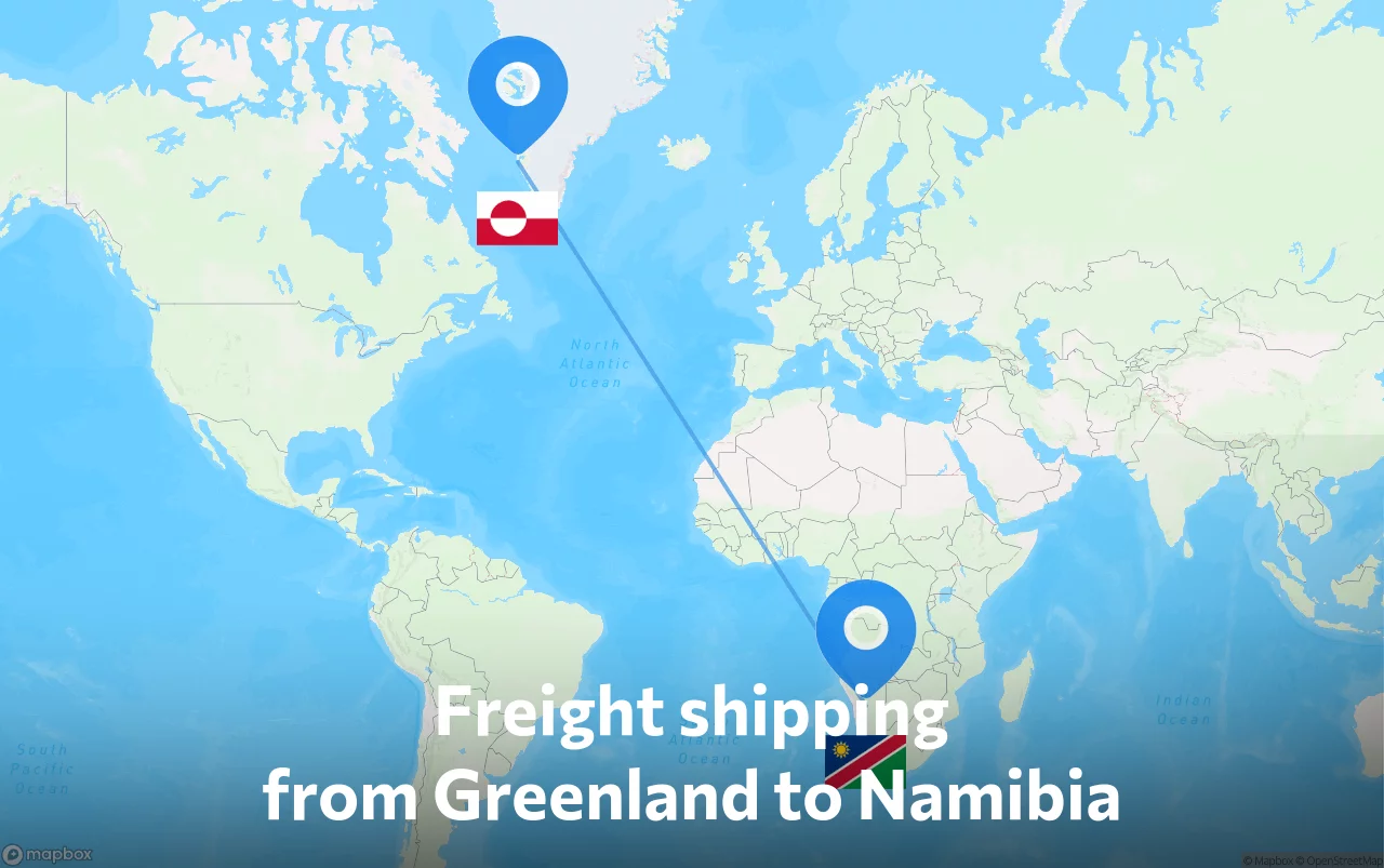 Shipping route from Greenland to Namibia