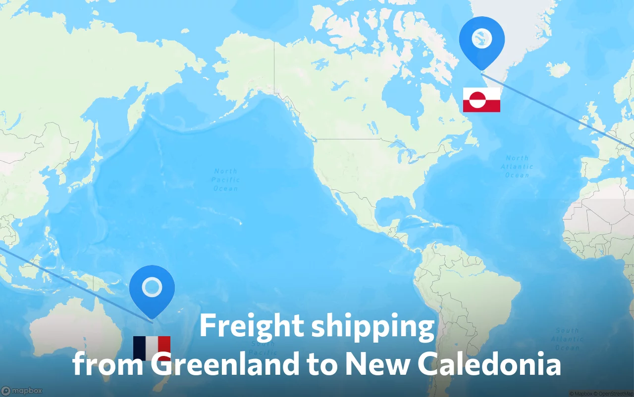 Shipping route from Greenland to New Caledonia