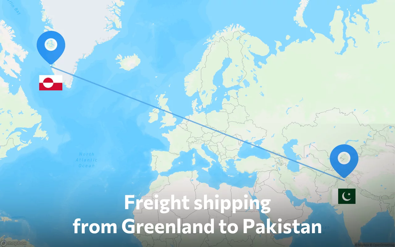 Shipping route from Greenland to Pakistan