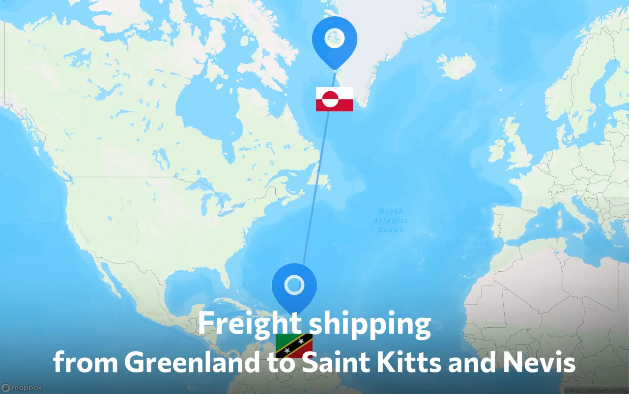 Shipping route from Greenland to Saint Kitts and Nevis