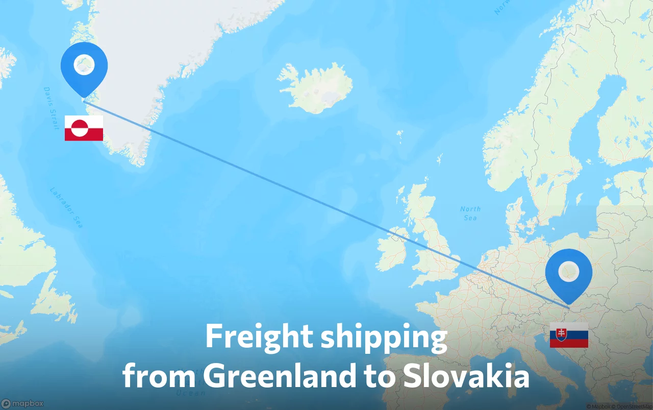 Shipping route from Greenland to Slovakia