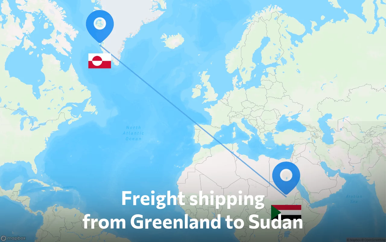Shipping route from Greenland to Sudan